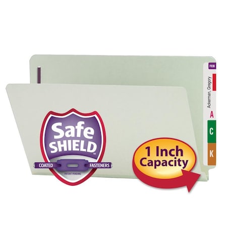 Smead Pressboard Folders, Straight Tab, 1" Exp, Lgl, 25/BX, Gray Green PK SMD37705